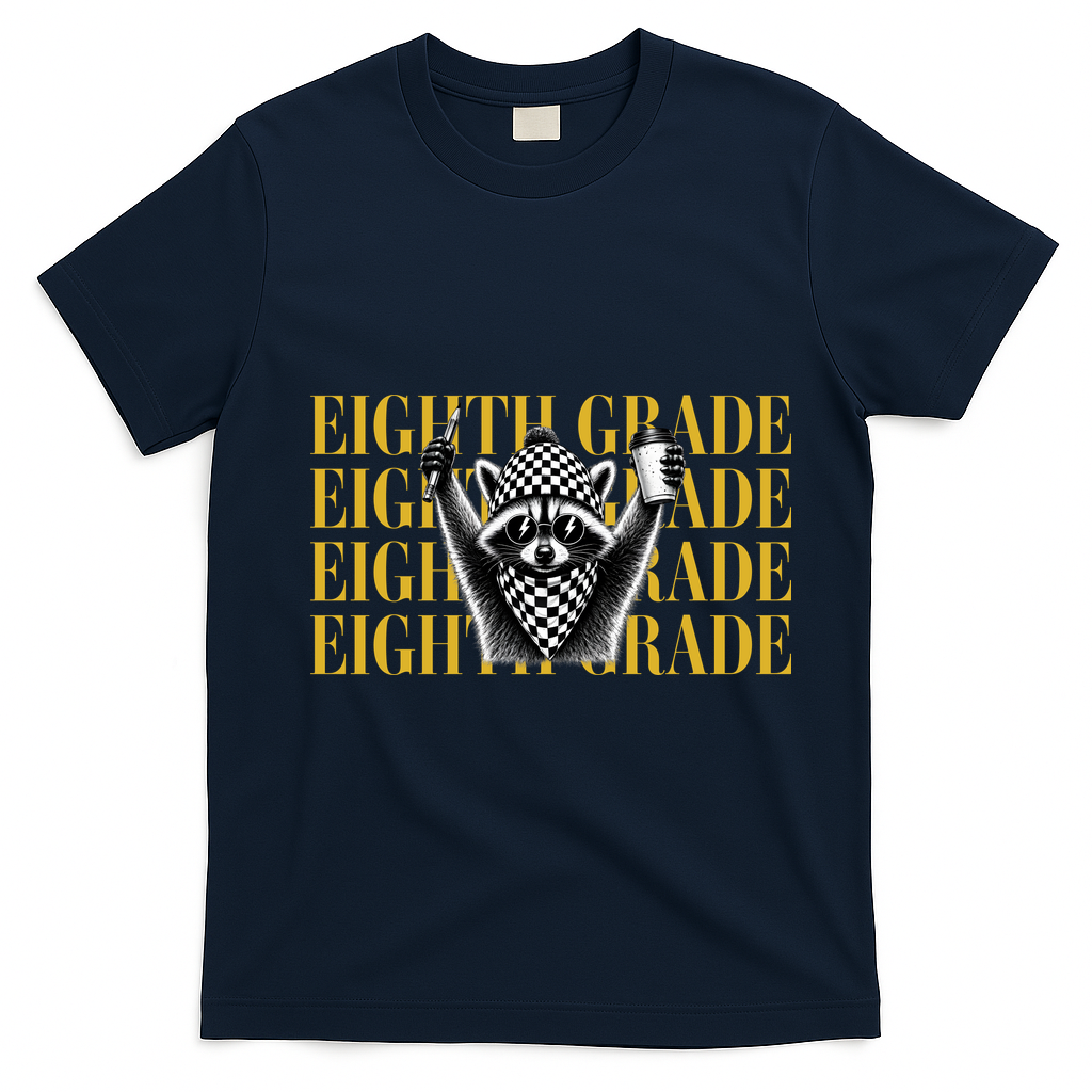 8th Eighth Grade Funny Raccoon Back To School T-Shirt - Navy Blue