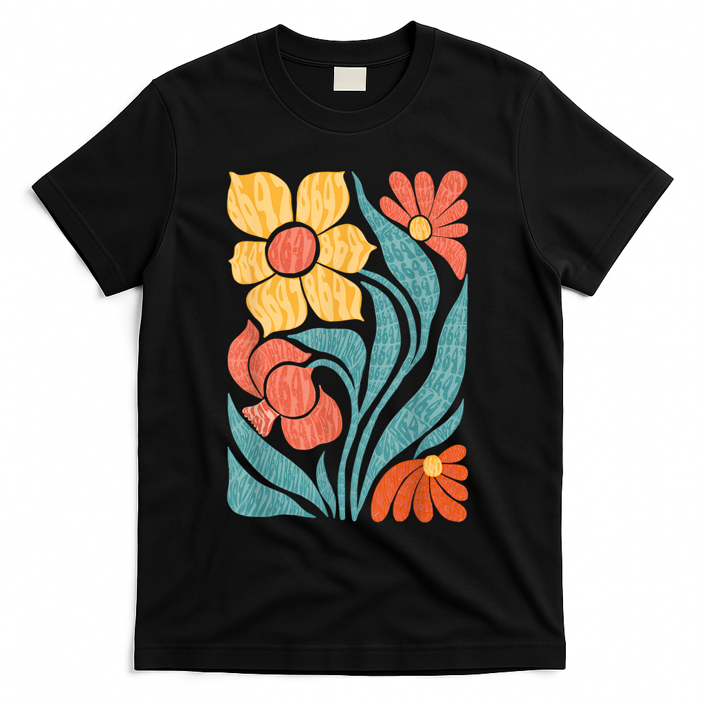 8647 Subtle Anti Trump Floral Boho T-Shirt - Black