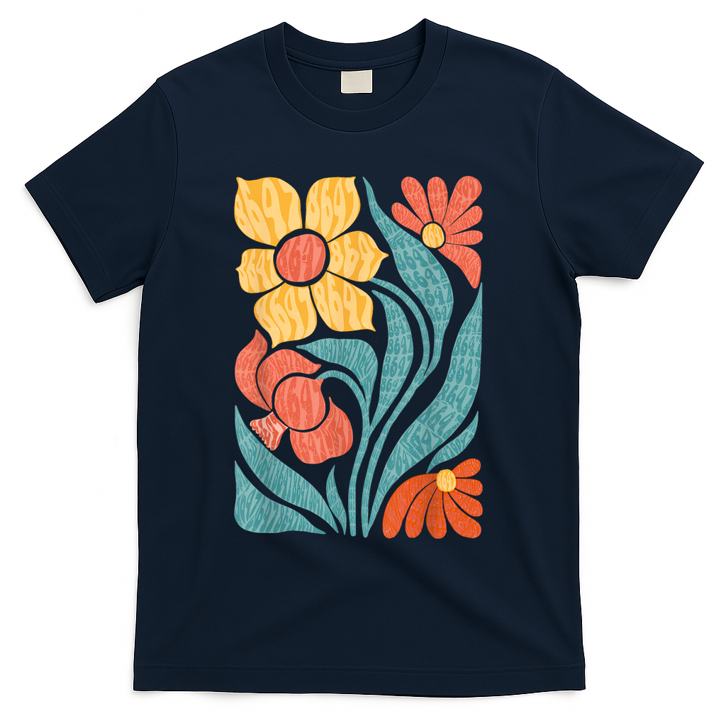 8647 Subtle Anti Trump Floral Boho T-Shirt - Navy