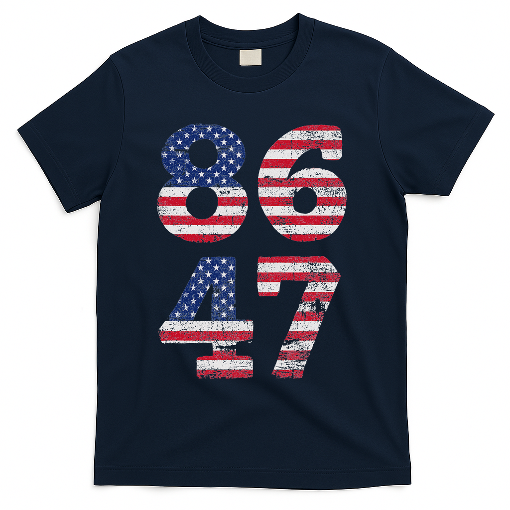 8647 Subtle Anti Trump Ironic Distressed Usa Flag T-Shirt - Navy