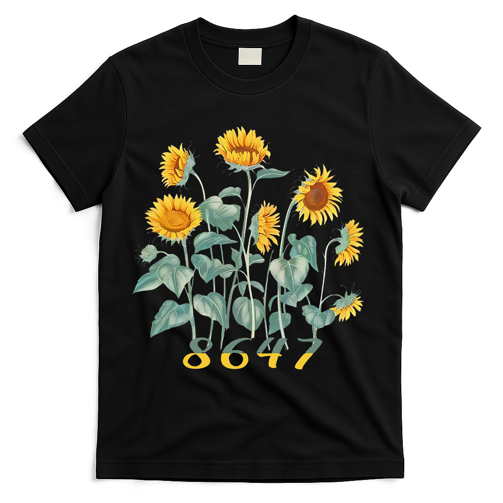 8647 Subtle Anti Trump 86 47 Sunflower Support Ukraine T-Shirt - Black