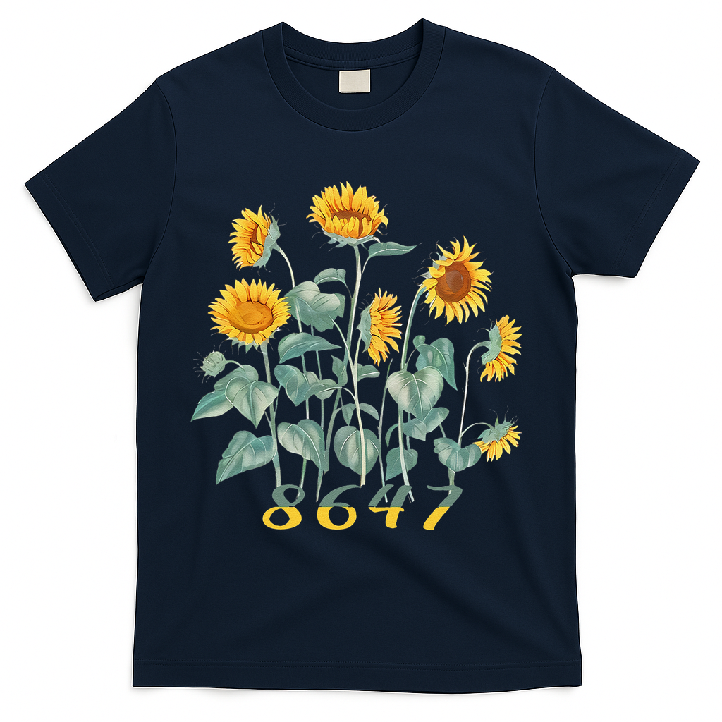 8647 Subtle Anti Trump 86 47 Sunflower Support Ukraine T-Shirt - Navy