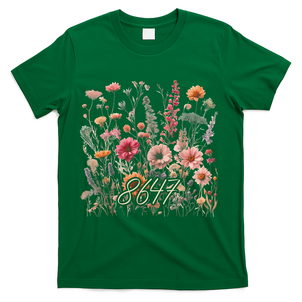 8647 Subtle Anti Trump 86 47 Floral Boho Style T-Shirt - Green