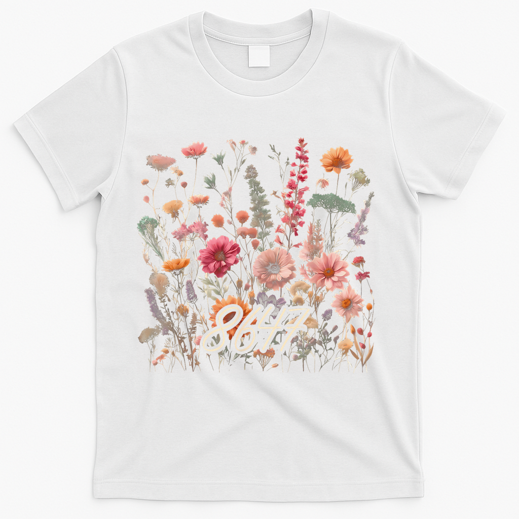 8647 Subtle Anti Trump 86 47 Floral Boho Style T-Shirt - White