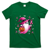 Halloween Pink Ghost Witch Breast Cancer Awareness Women T-Shirt