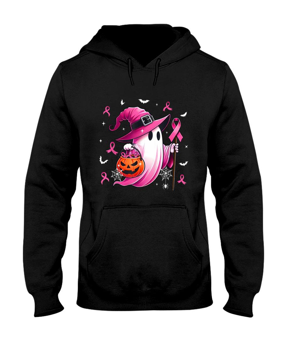 Halloween Pink Ghost Witch Breast Cancer Awareness Women T-Shirt