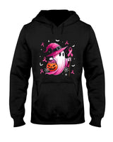 Halloween Pink Ghost Witch Breast Cancer Awareness Women T-Shirt