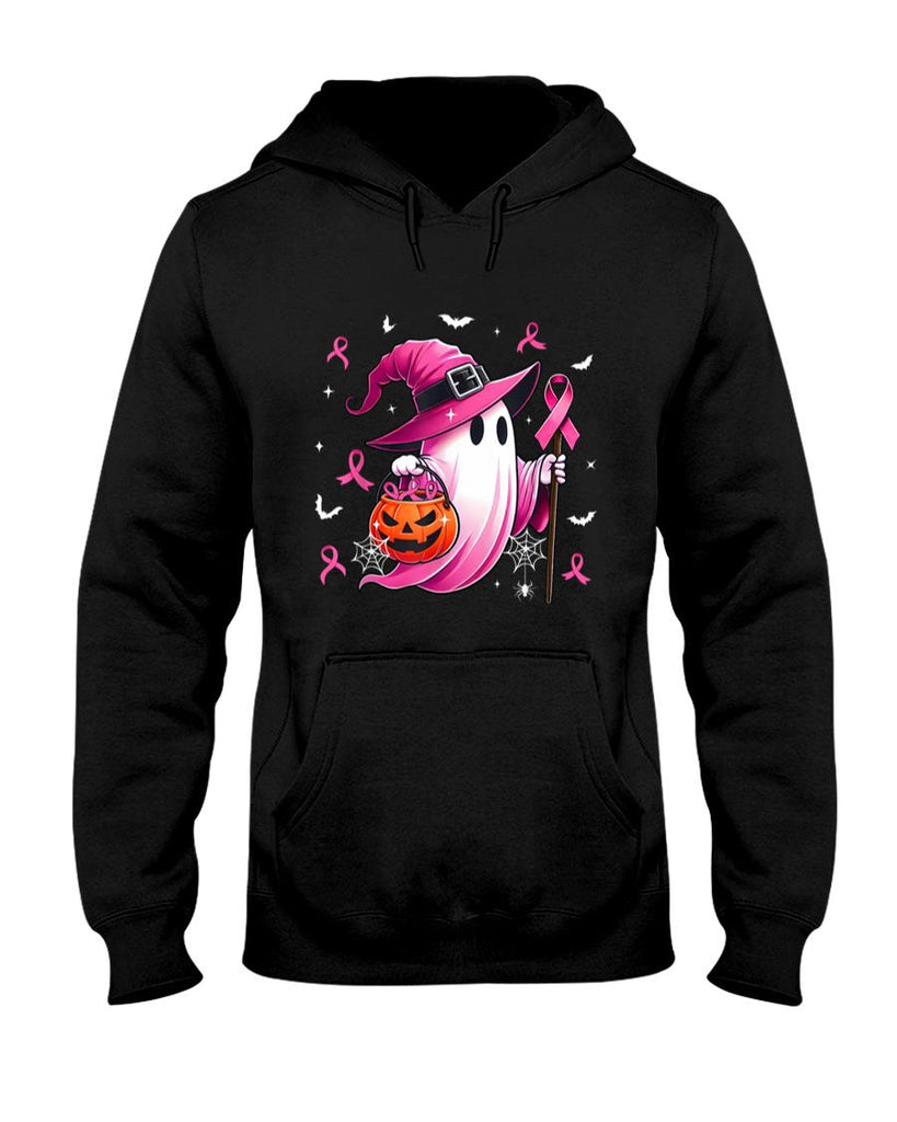 Halloween Pink Ghost Witch Breast Cancer Awareness Women T-Shirt