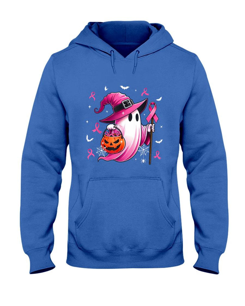 Halloween Pink Ghost Witch Breast Cancer Awareness Women T-Shirt
