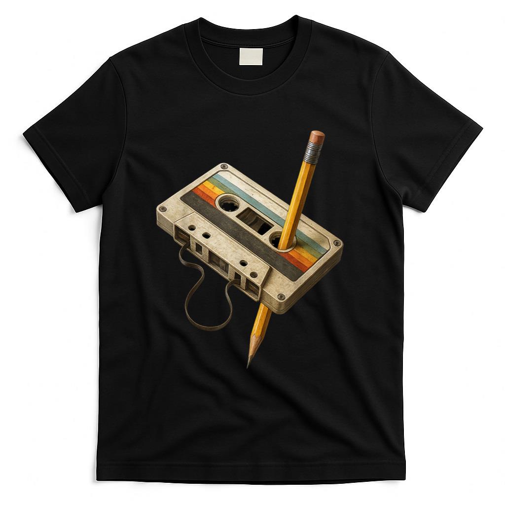 Retro Nostalgia - Retro Cassette and Pencil Funny 80s 90s Mixtape Nostalgia T-Shirt