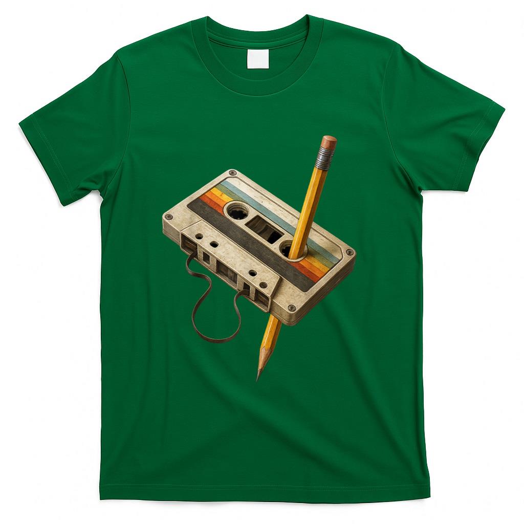 Retro Nostalgia - Retro Cassette and Pencil Funny 80s 90s Mixtape Nostalgia T-Shirt