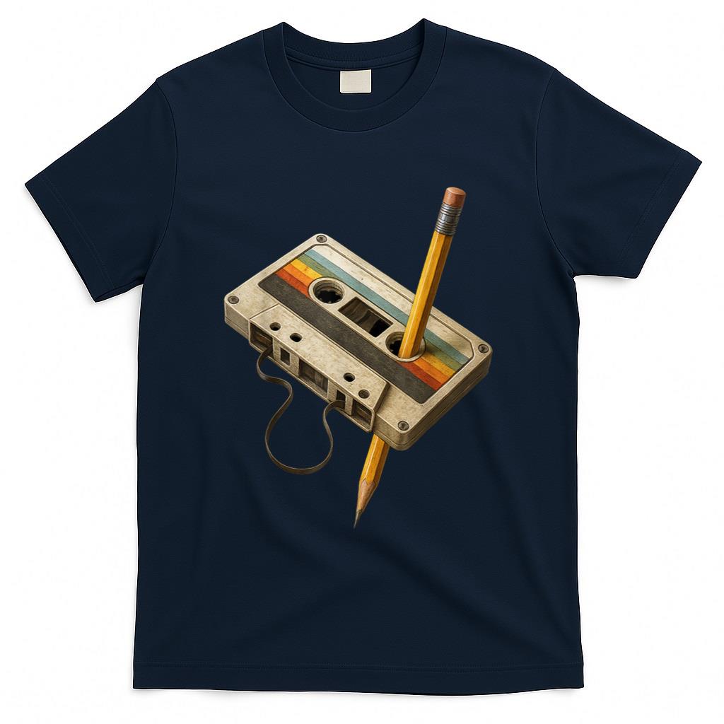 Retro Nostalgia - Retro Cassette and Pencil Funny 80s 90s Mixtape Nostalgia T-Shirt