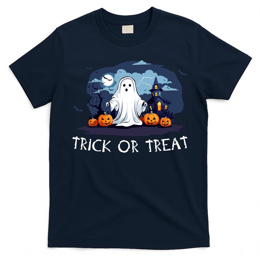 Trick or treat halloween ghost on dark colors Essential T-Shirt