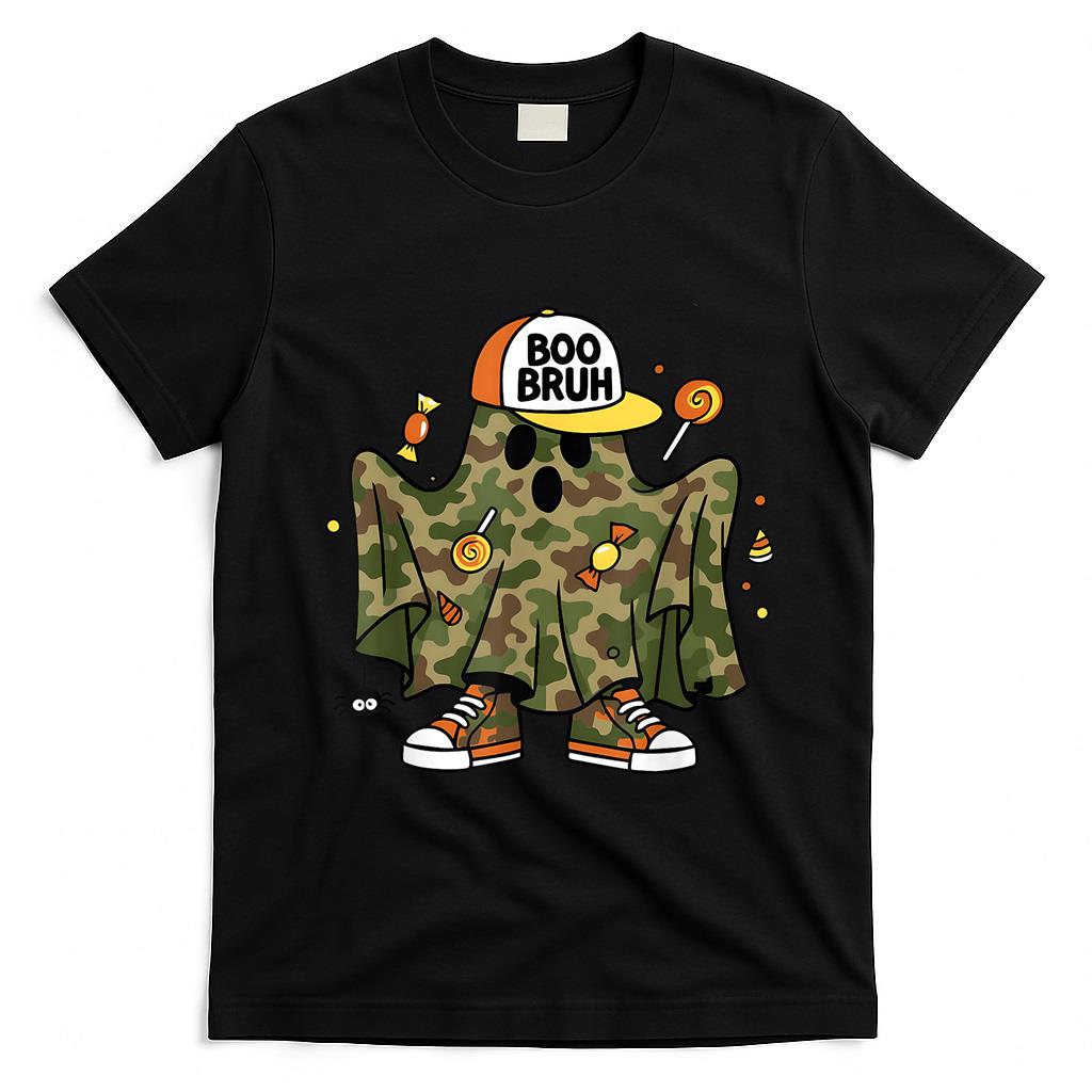 Boo Bruh Funny Halloween Camo Ghost Trick or Treat T-Shirt
