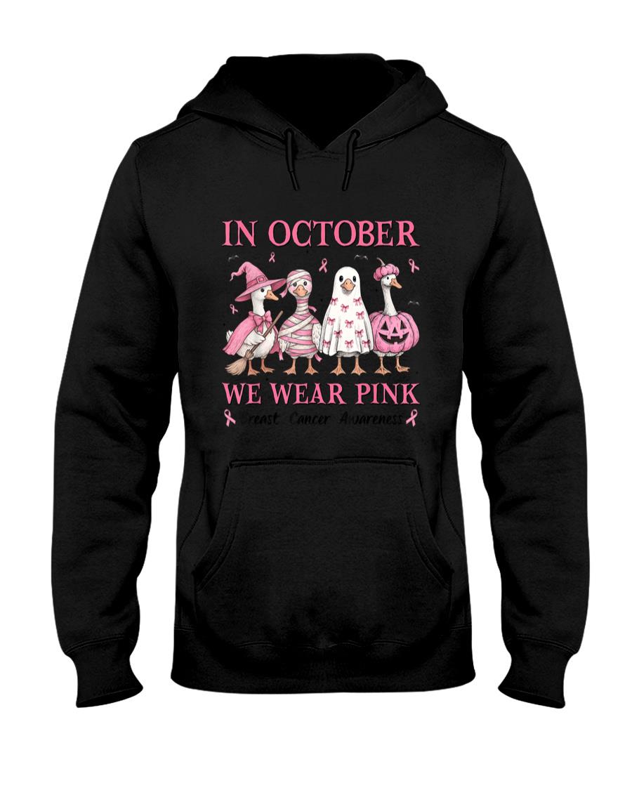 in October We Wear Pink Goose Breast Cancer Awareness Ribbon T-Shirt