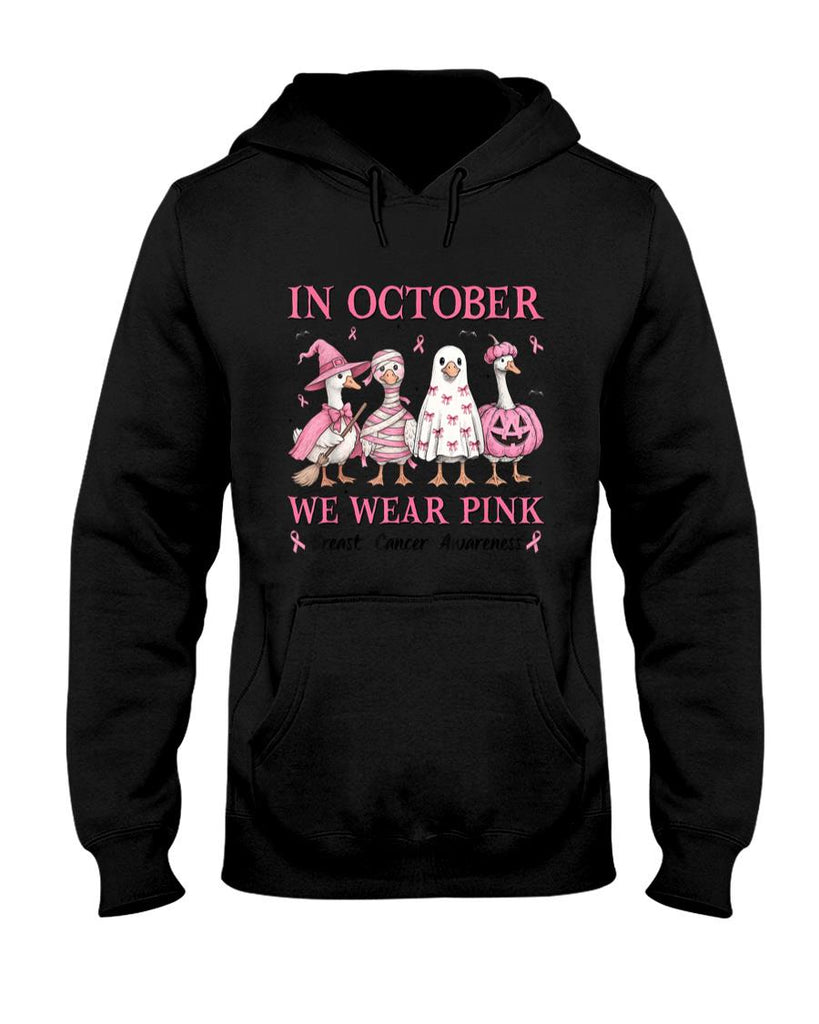 in October We Wear Pink Goose Breast Cancer Awareness Ribbon T-Shirt