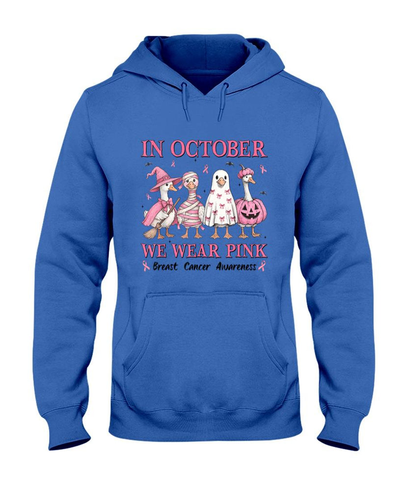 in October We Wear Pink Goose Breast Cancer Awareness Ribbon T-Shirt