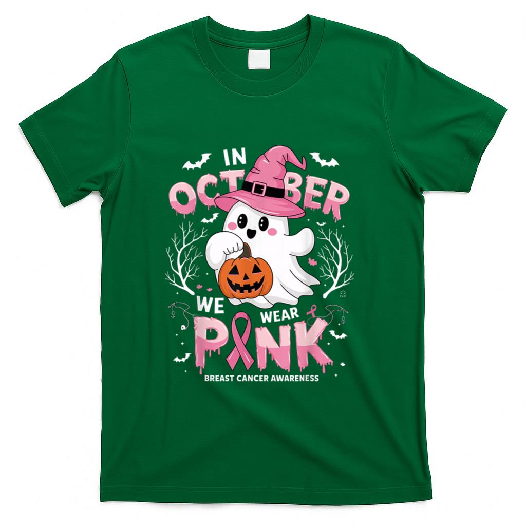 In October We Wear Pink shirt Ghost Breast Cancer Awareness T-Shirt