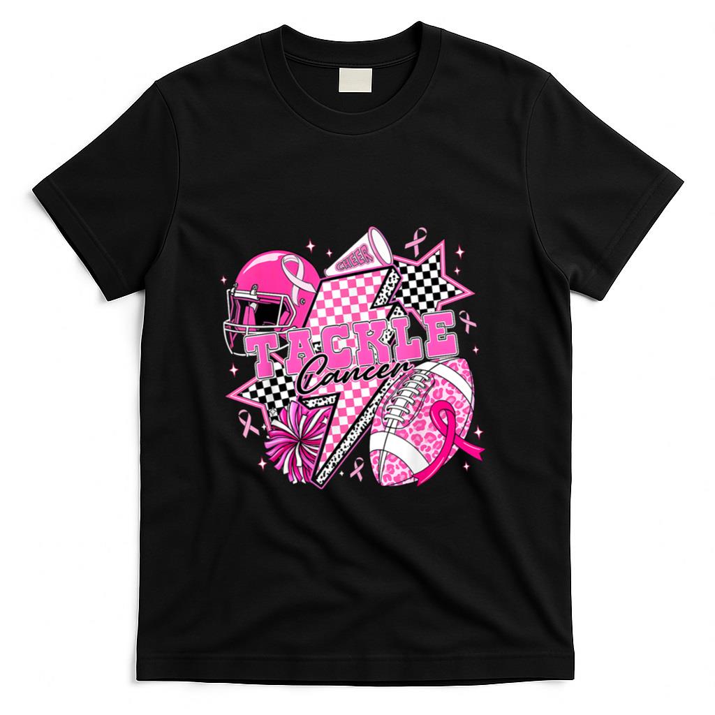 Tackle Cancer Football Pink Ribbon Cheer Breast Cancer Aware T-Shirt