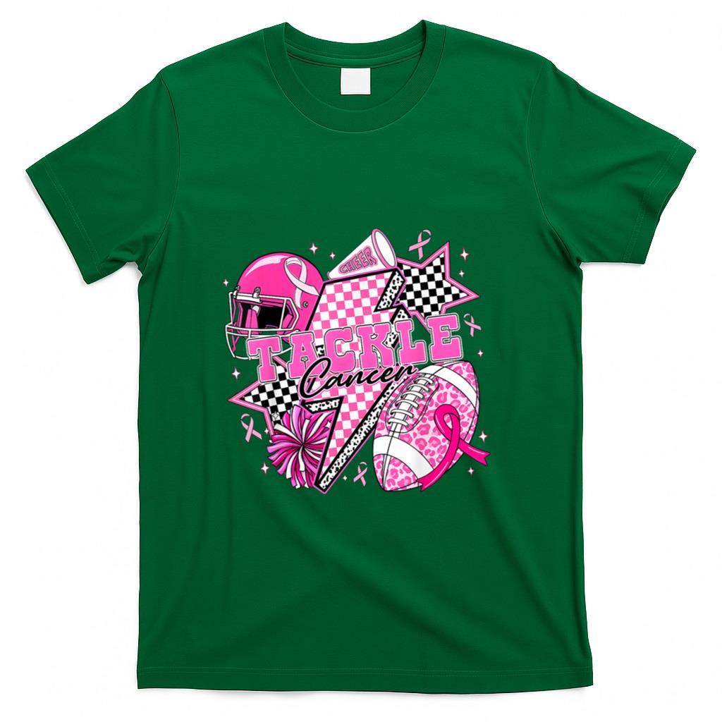 Tackle Cancer Football Pink Ribbon Cheer Breast Cancer Aware T-Shirt