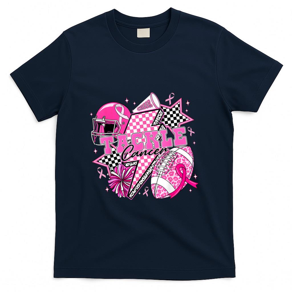 Tackle Cancer Football Pink Ribbon Cheer Breast Cancer Aware T-Shirt