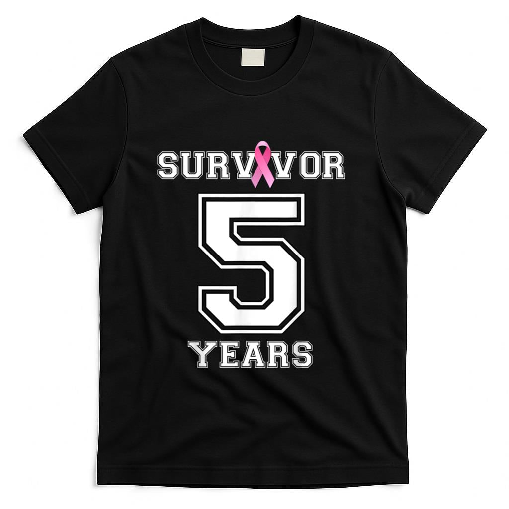 5 Years Breast Cancer Survivor Gifts For Women Pink Ribbon T-Shirt