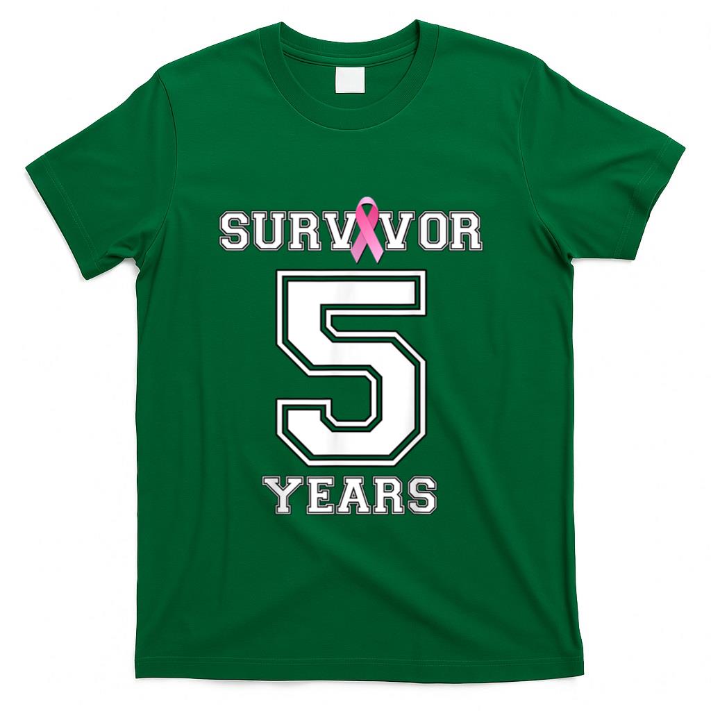 5 Years Breast Cancer Survivor Gifts For Women Pink Ribbon T-Shirt