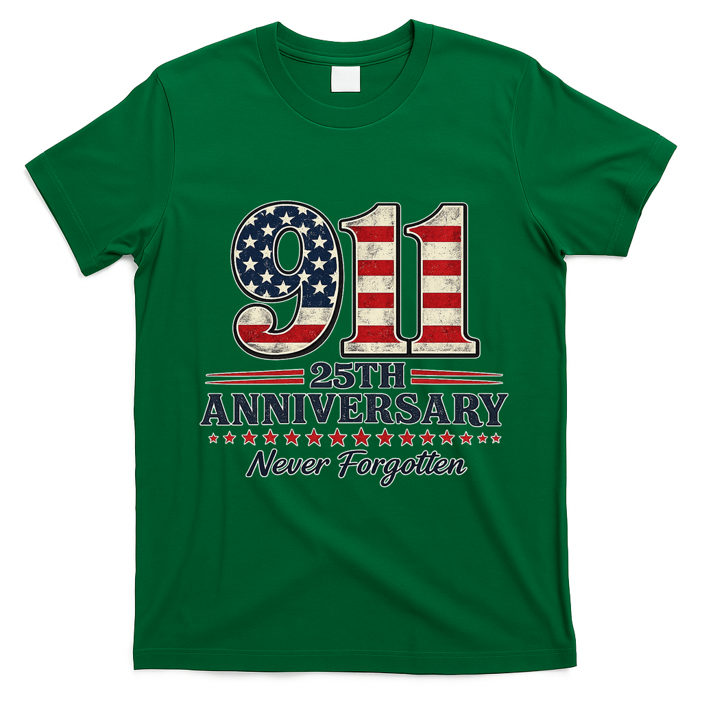 911 25th Anniversary USA Never Forgotten Tribute 9/11 T-Shirt - Irish Green
