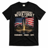 9/11 25th Anniversary Never Forget 911 Memorial 2001-2026 USA T-Shirt - Black