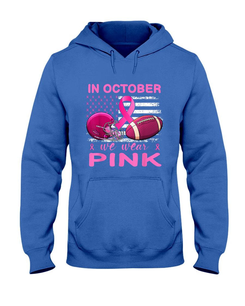 In October We Wear Pink Breast Cancer flag football men T-Shirt