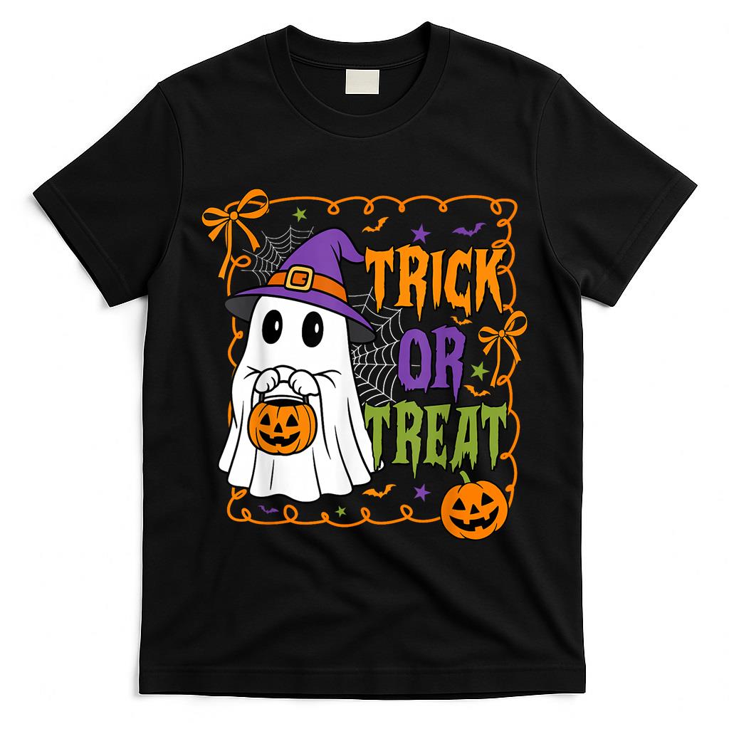 Trick Or Treat Happy Halloween Pumpkin Ghost Boy Girl Kids T-Shirt