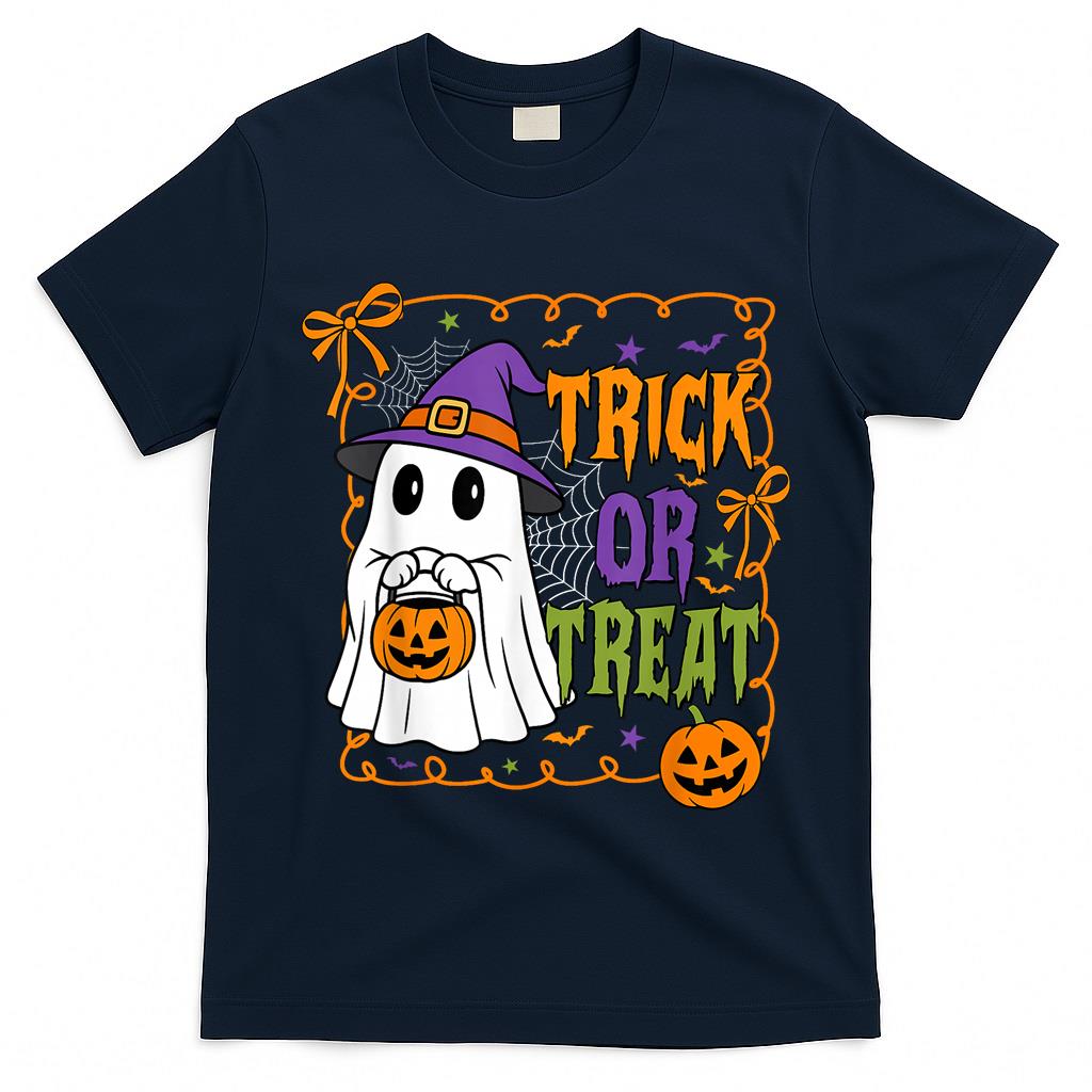 Trick Or Treat Happy Halloween Pumpkin Ghost Boy Girl Kids T-Shirt