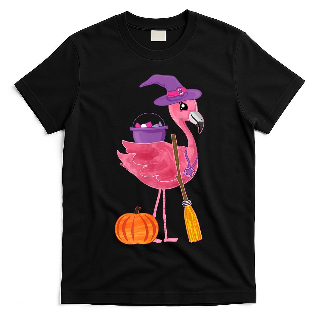 Cute Halloween Flamingo Witch Hat Costume Trick or Treating T-Shirt
