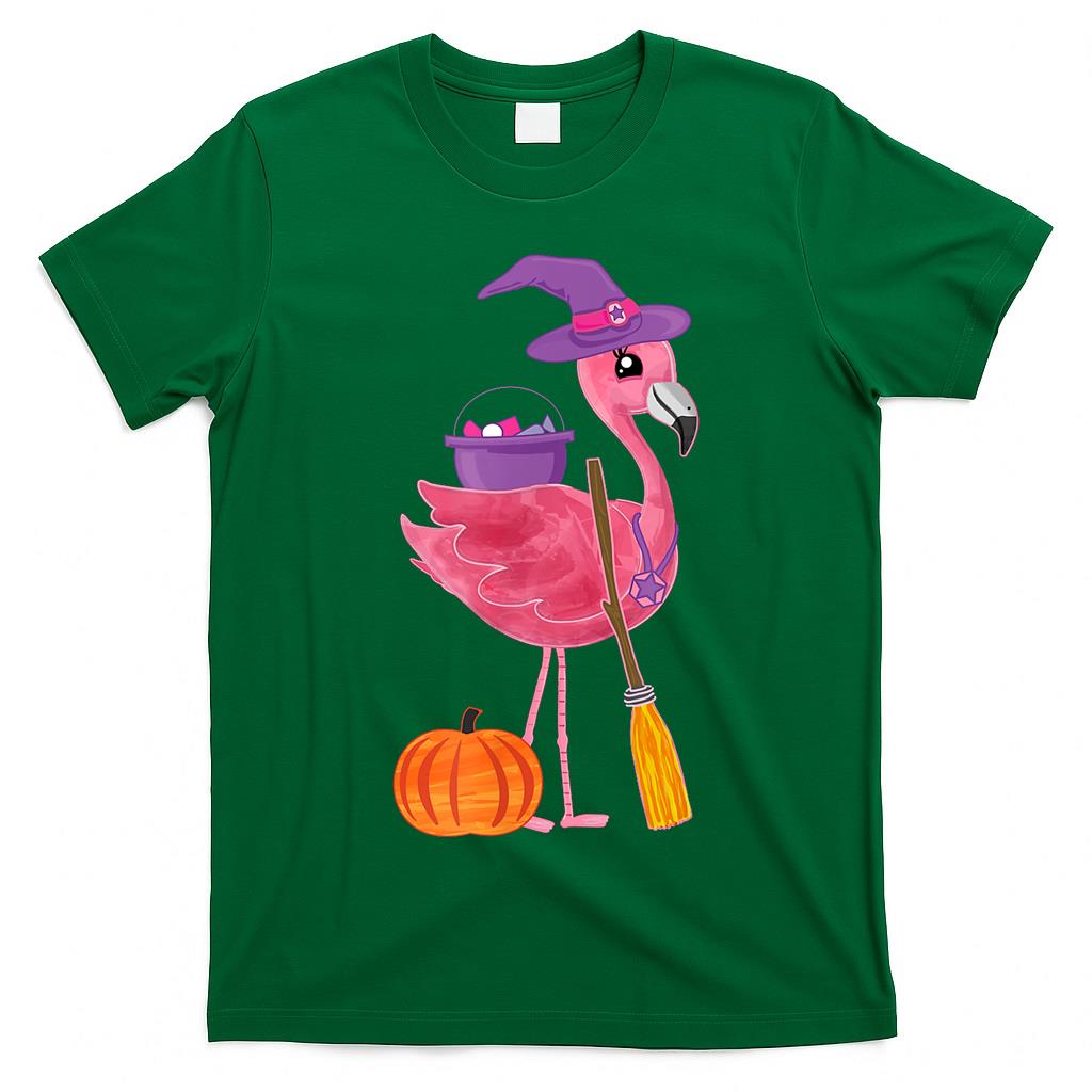 Cute Halloween Flamingo Witch Hat Costume Trick or Treating T-Shirt