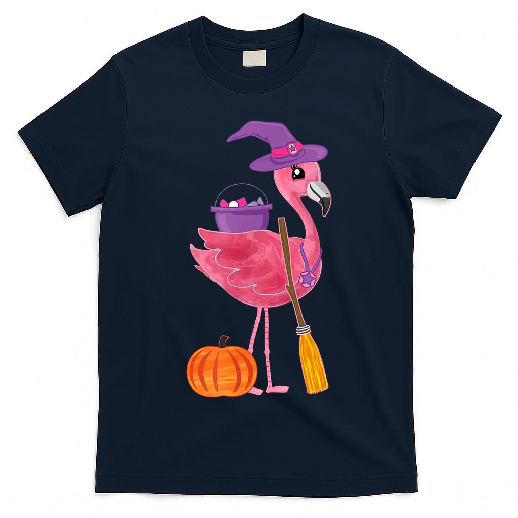 Cute Halloween Flamingo Witch Hat Costume Trick or Treating T-Shirt