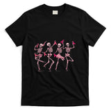 Skeleton Dancing Pink Ribbon Breast Cancer Awareness Support T-Shirt