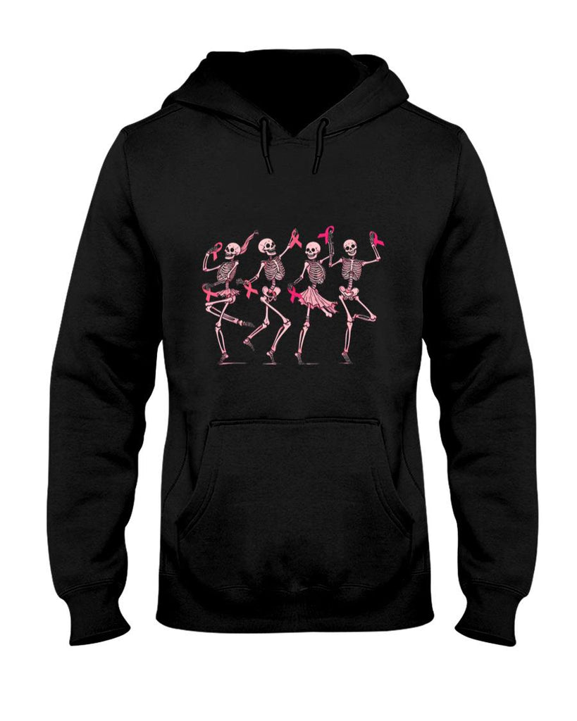 Skeleton Dancing Pink Ribbon Breast Cancer Awareness Support T-Shirt
