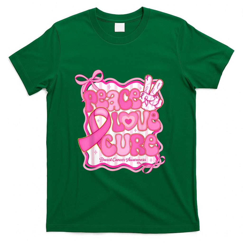 Peace Love Cure Pink Ribbon Coquette Breast Cancer Awareness T-Shirt