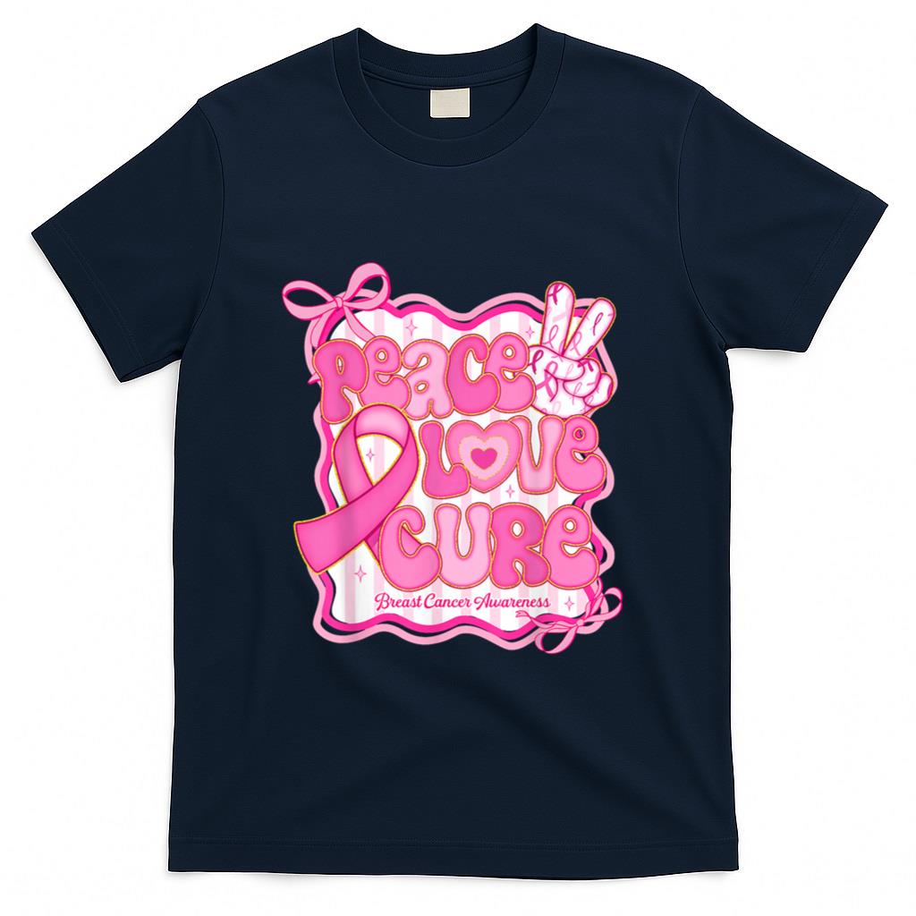 Peace Love Cure Pink Ribbon Coquette Breast Cancer Awareness T-Shirt