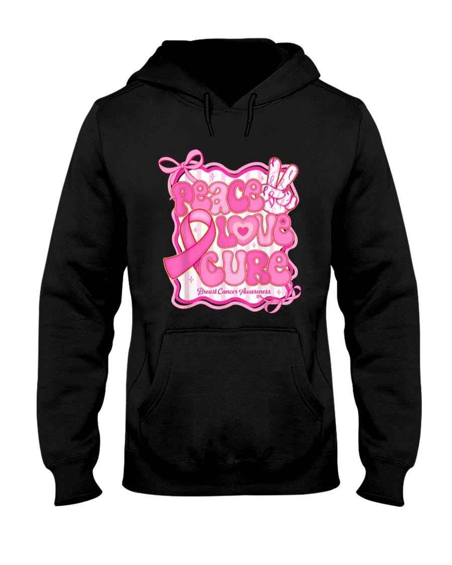 Peace Love Cure Pink Ribbon Coquette Breast Cancer Awareness T-Shirt