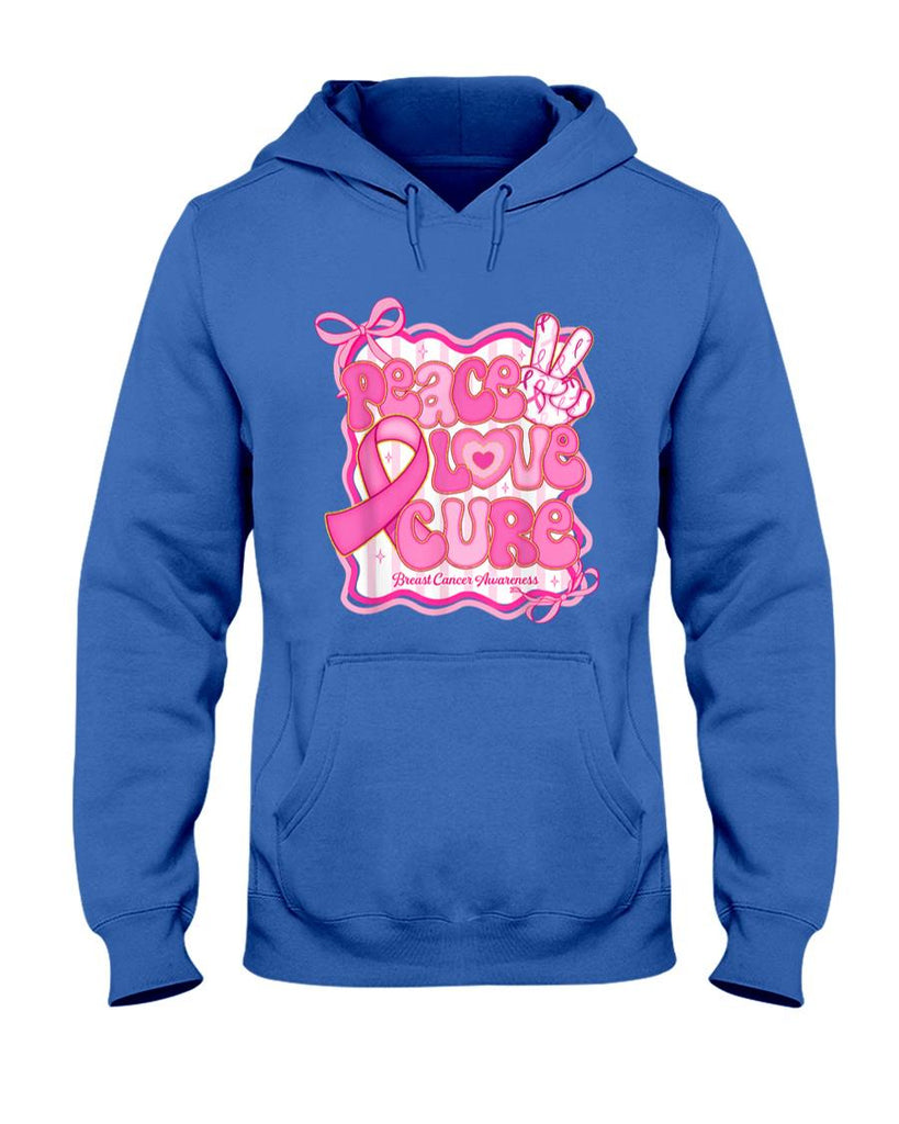 Peace Love Cure Pink Ribbon Coquette Breast Cancer Awareness T-Shirt