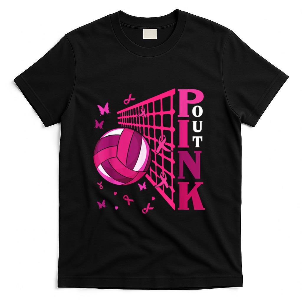 Cute Pink Out Volleyball Breast Cancer Awareness Pink Ribbon T-Shirt