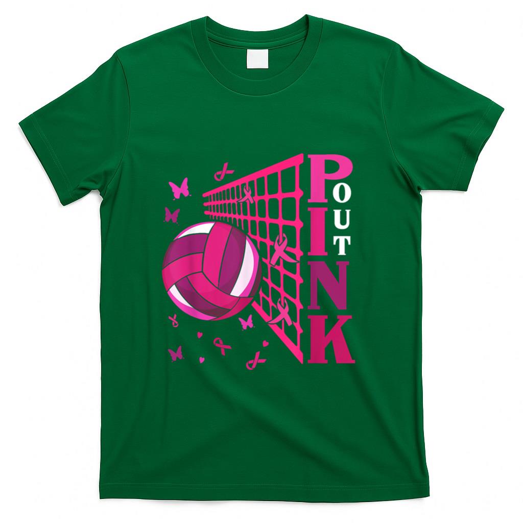 Cute Pink Out Volleyball Breast Cancer Awareness Pink Ribbon T-Shirt