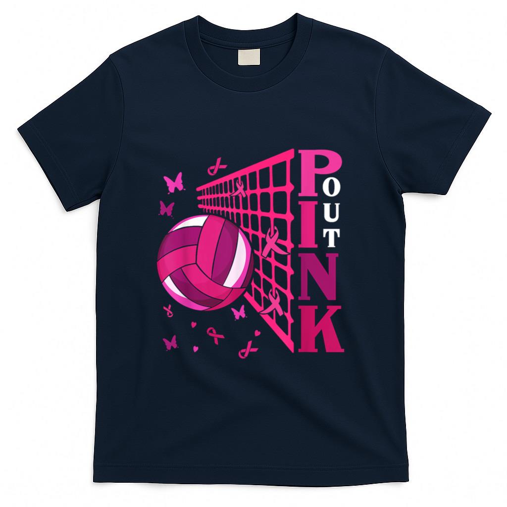 Cute Pink Out Volleyball Breast Cancer Awareness Pink Ribbon T-Shirt