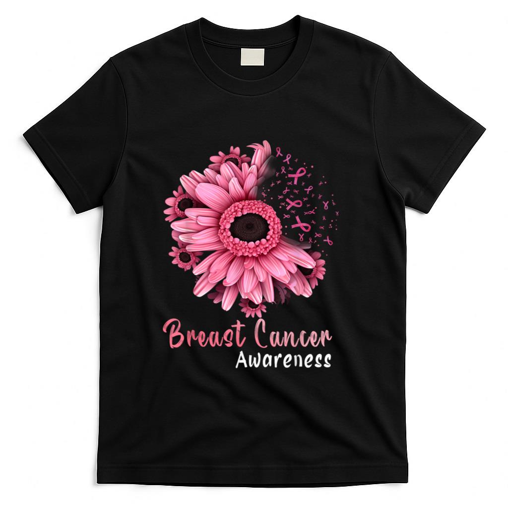 Sunflower Breast Cancer Awareness Pink Ribbon In October T-Shirt