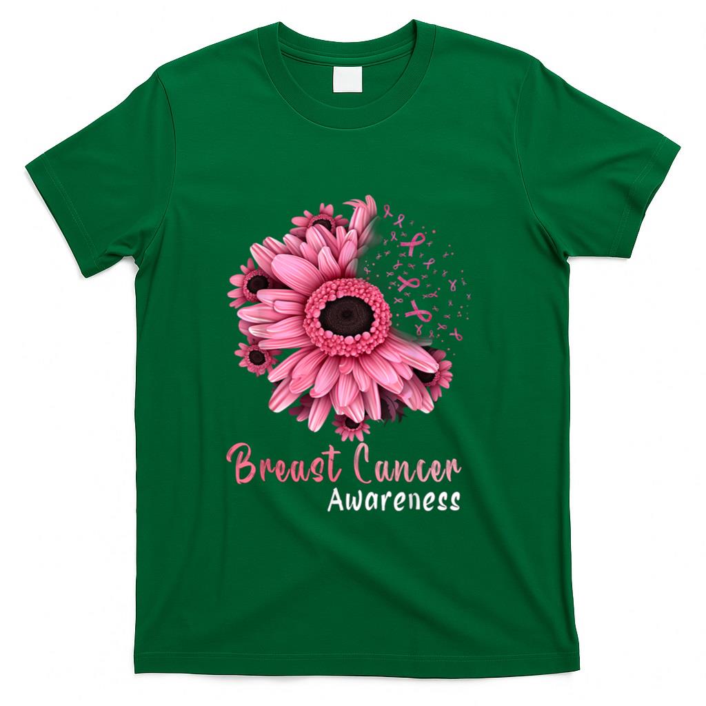Sunflower Breast Cancer Awareness Pink Ribbon In October T-Shirt