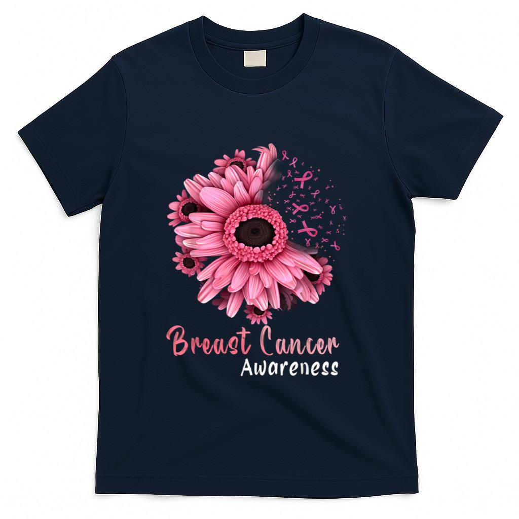 Sunflower Breast Cancer Awareness Pink Ribbon In October T-Shirt