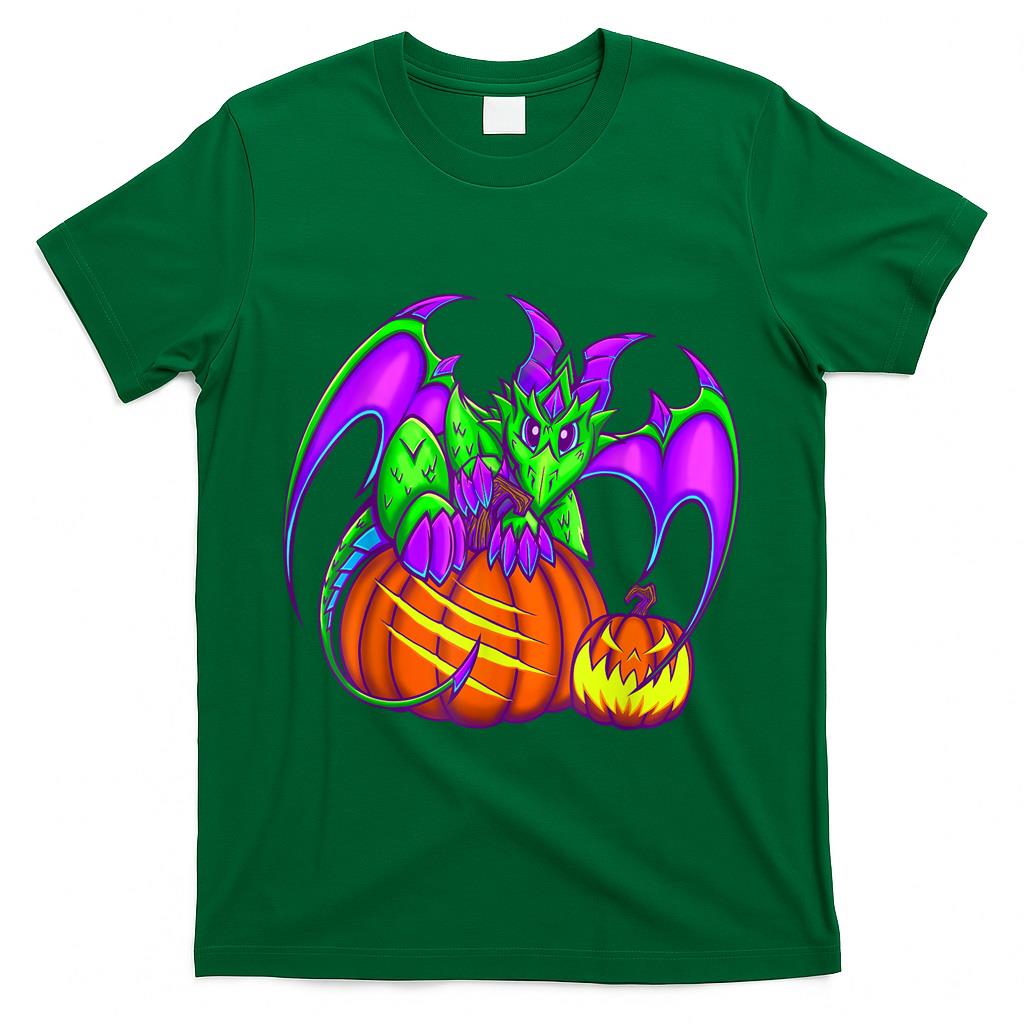 Cute Green Purple Halloween Pumpkin Dragon Trick or Treat T-Shirt