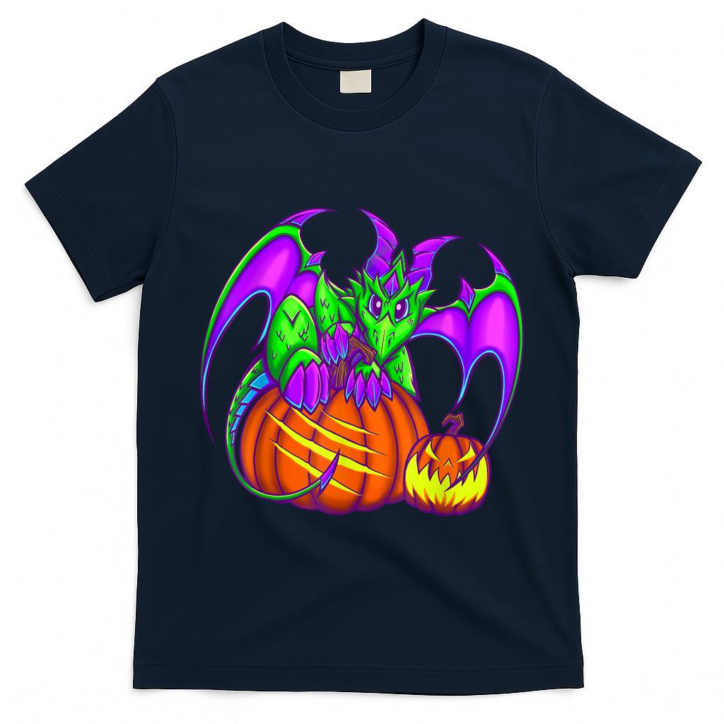 Cute Green Purple Halloween Pumpkin Dragon Trick or Treat T-Shirt