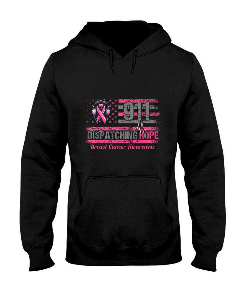 911 Dispatcher Breast Cancer Awareness American Flag T-Shirt
